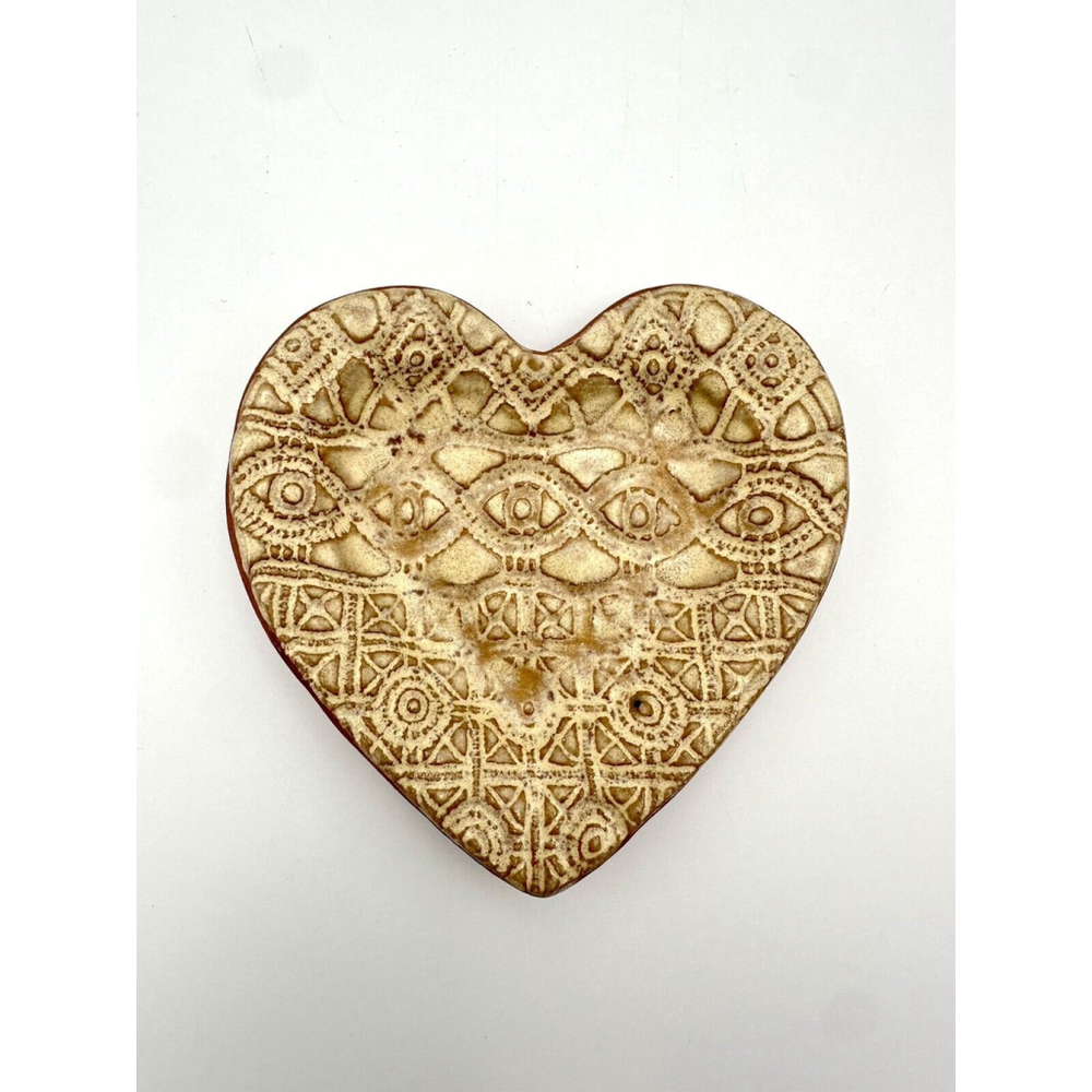 Art Pottery Dish Red Clay Heart Trinket Jewelry Signed